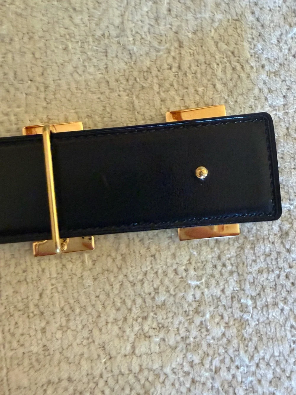 White Leather Belt with Gold H Buckle